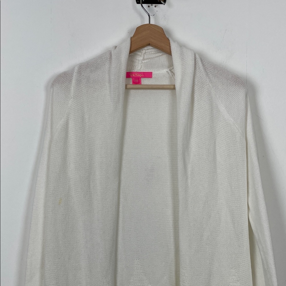 Lilly Pulitzer Tatum Long Sleeve White Women's XS Cardigan Sweater with Fringe - Picture 4 of 9
